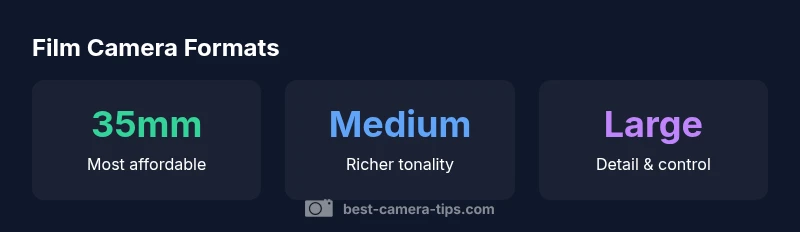 Infographic showing 35mm, medium format, and large format film cameras