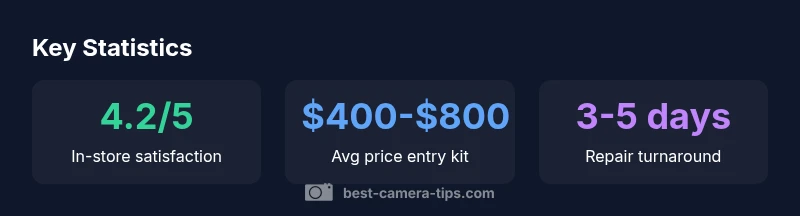 Photographer comparing cameras in a local store showroom